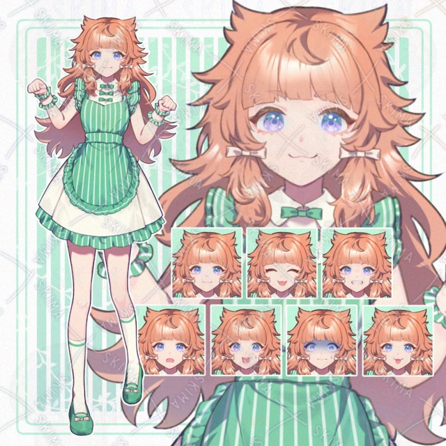 【表情7種】ミントワンピの女の子
