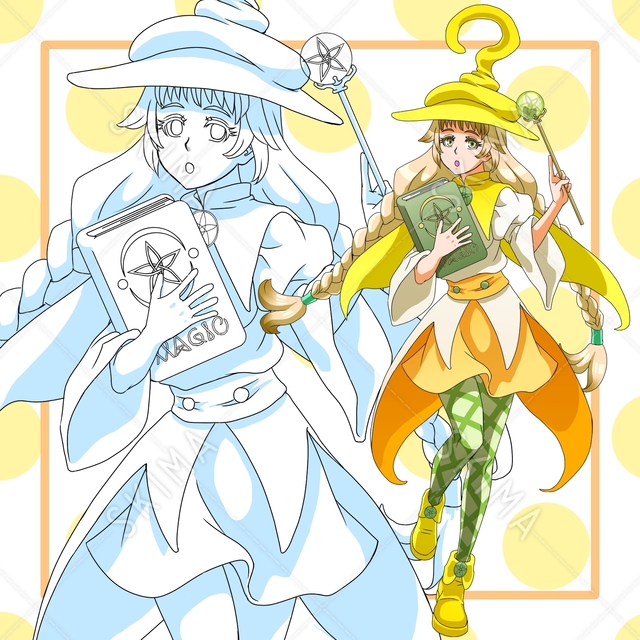 アニメ風味の見習い魔女【立ち絵・表情全６種】＋線画