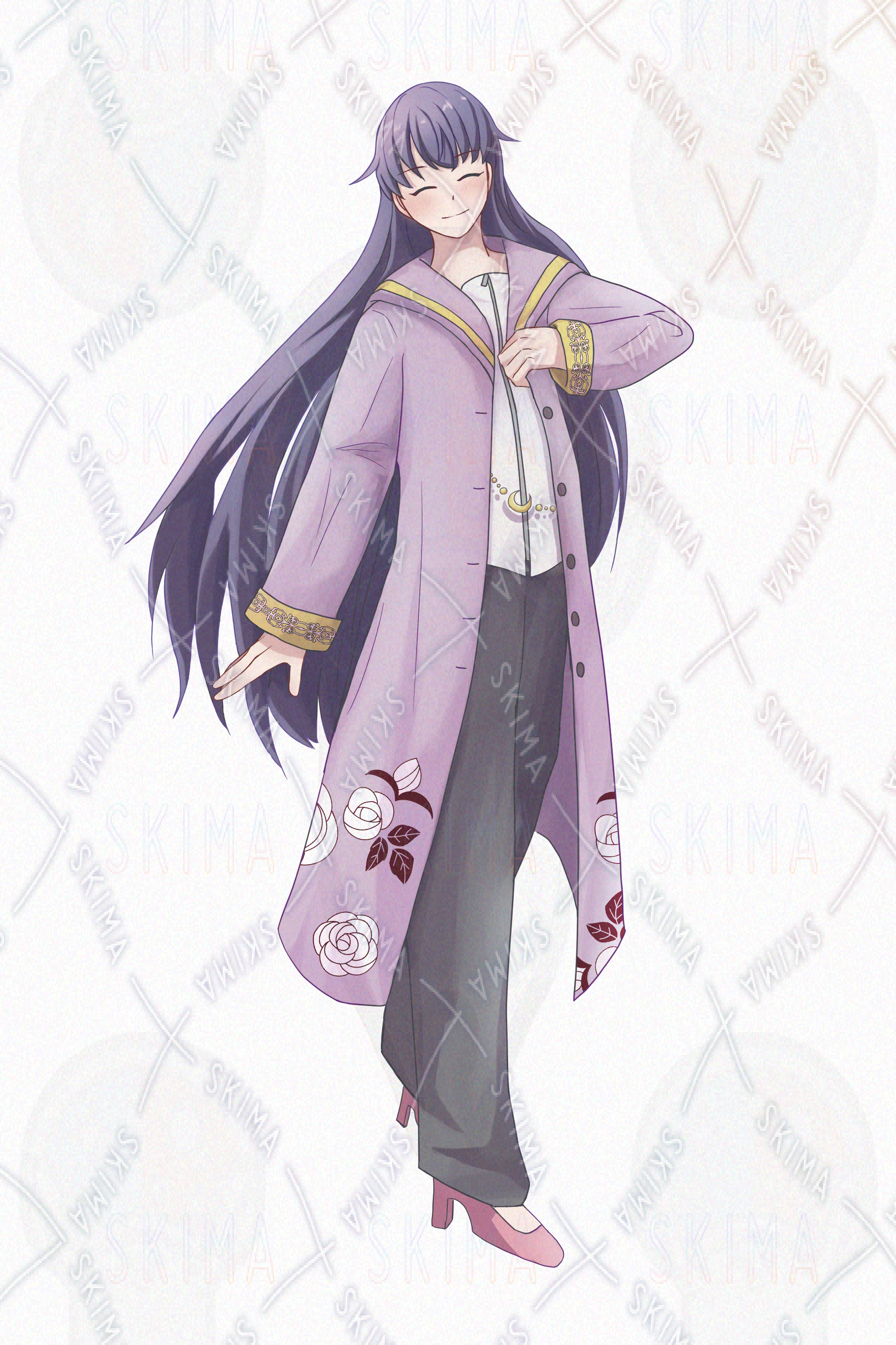 アニメキャラクターイラスト 紫色の服 表情10種】紫長髪のコート服女子【立ち絵】 | SKIMA（スキマ）