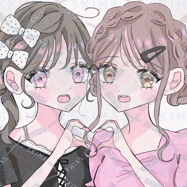 【(全8枚)表情差分2種＋背景透過付】SNS向けペアイラスト