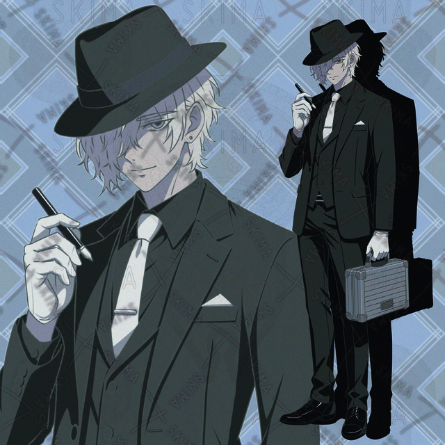 【opt】白髪黒スーツ男性＋裏社会マフィア風