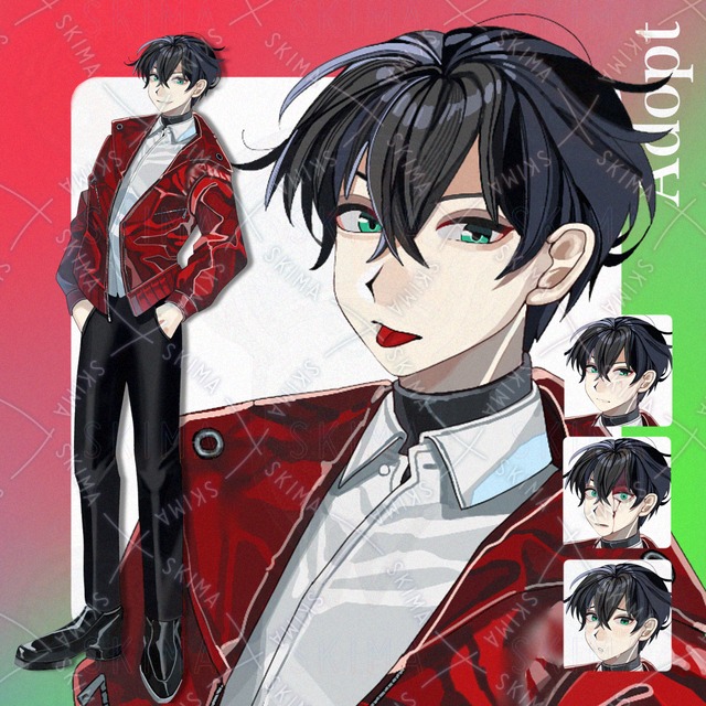 【表情10種】緑目の男性立ち絵