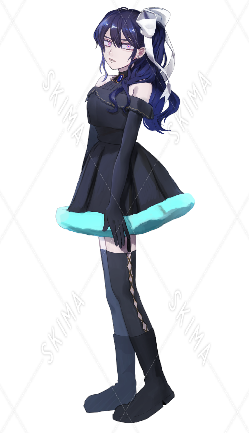 白いリボンをつけた黒青髪の女の子 スキマ スキルのオーダーメイドマーケット Skima