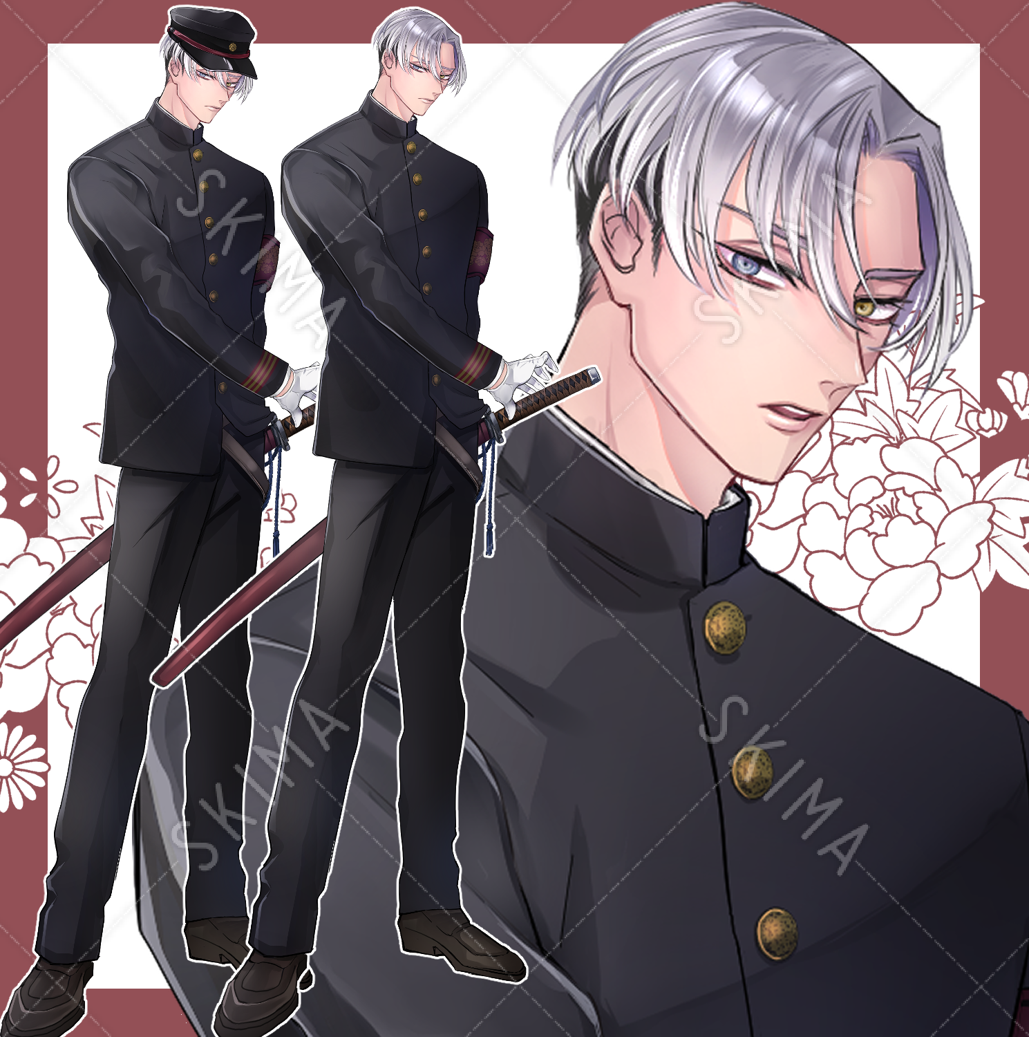 学ランの男性 表情7種 帽子パーツ スキマ スキルのオーダーメイドマーケット Skima