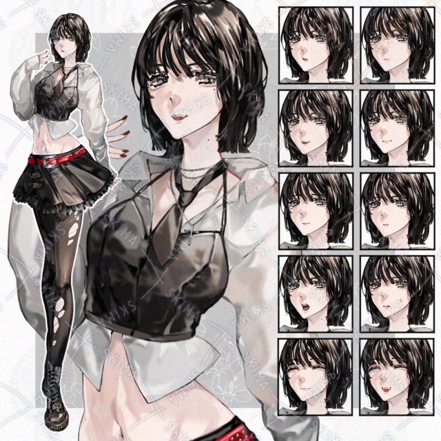 검은 머리 펑크 소녀 표정 10종 상품 이미지