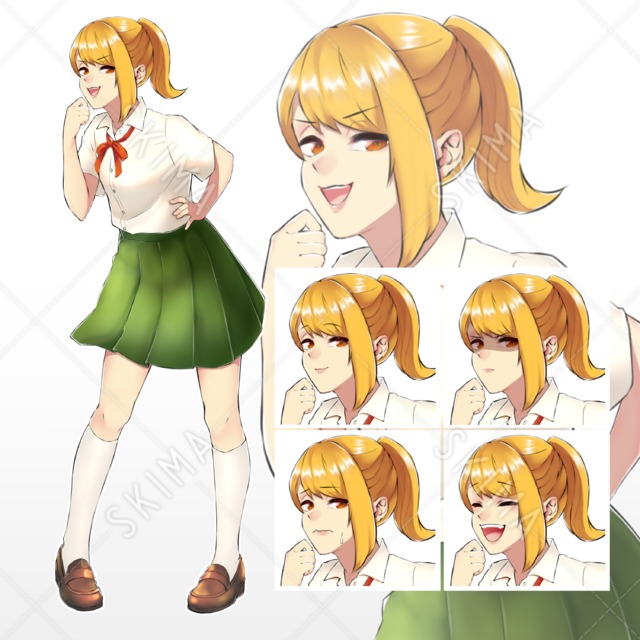 制服女の子立ち絵　表情５種