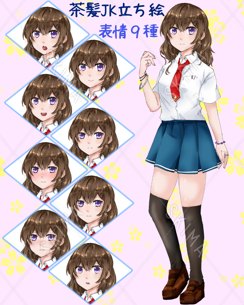 茶髪jk立ち絵 表情9種 スキマ スキルのオーダーメイドマーケット Skima