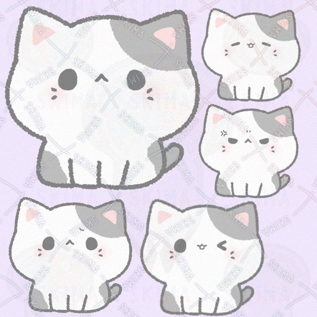 おすわりしている灰白猫（表情差分5種）