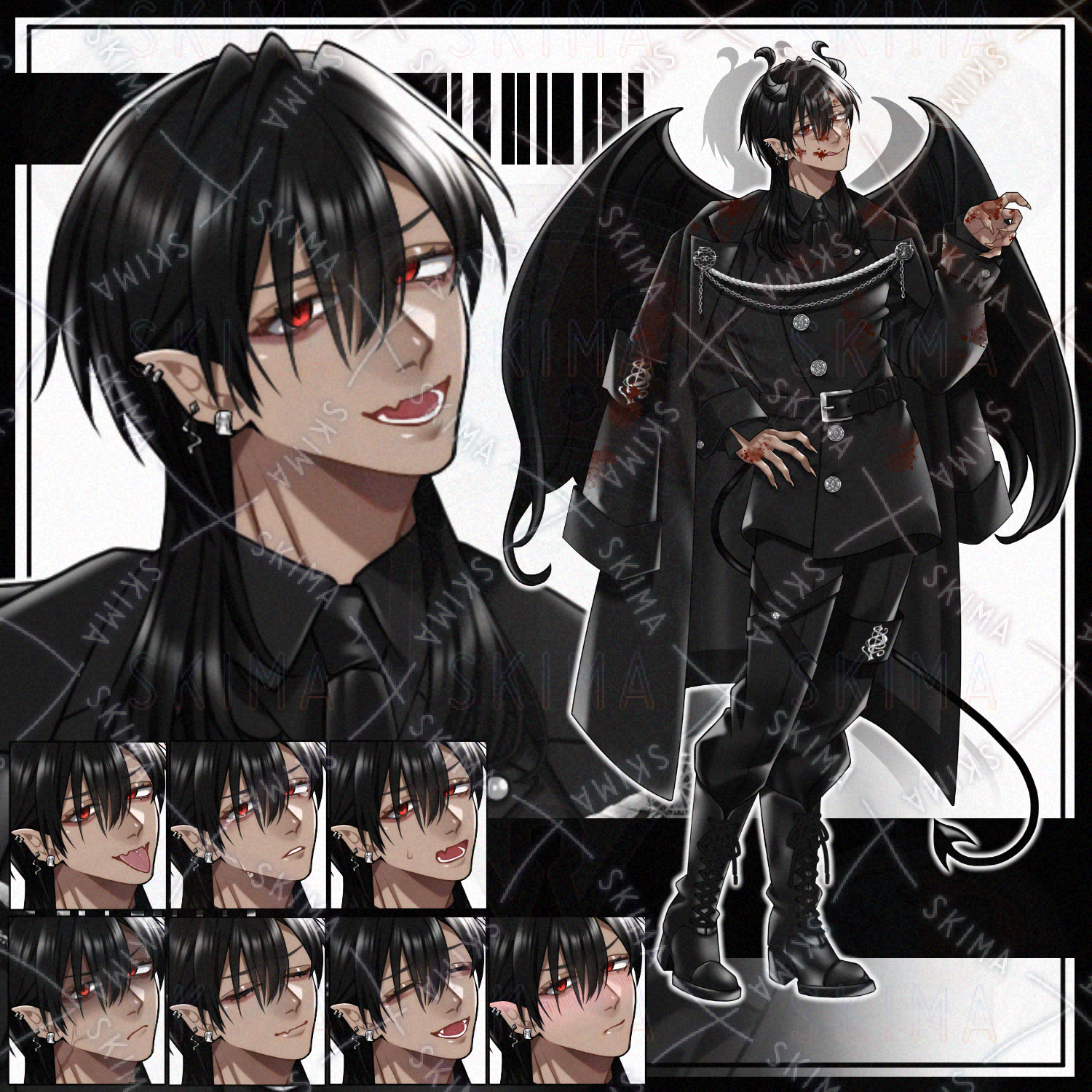 アニメイラスト ダークトーン 男性キャラクター 立ち絵】褐色/黒髪男性キャラ【表情9種】 | SKIMA（スキマ）