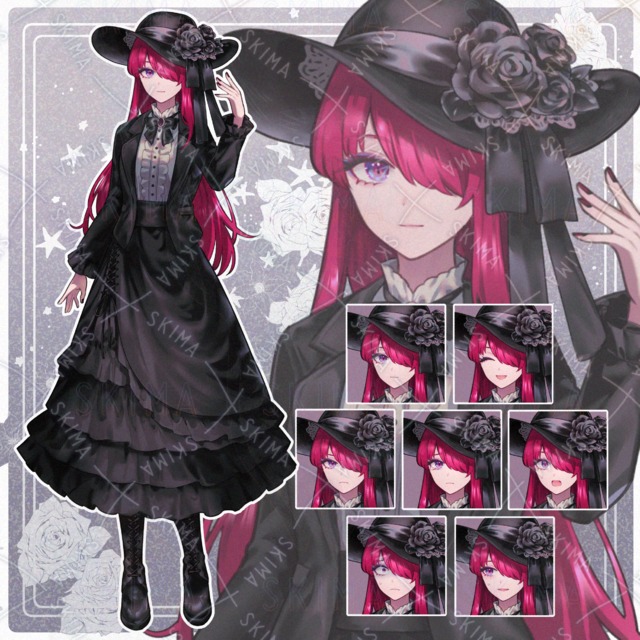 【表情7種】黒ドレスの女の子