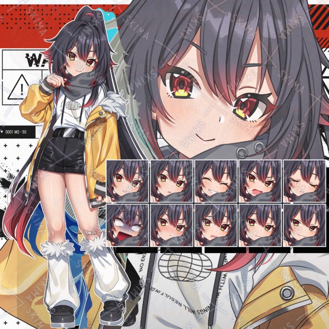 【アホ毛も動く】やんちゃな雰囲気のロングポニテ少女【表情10種】