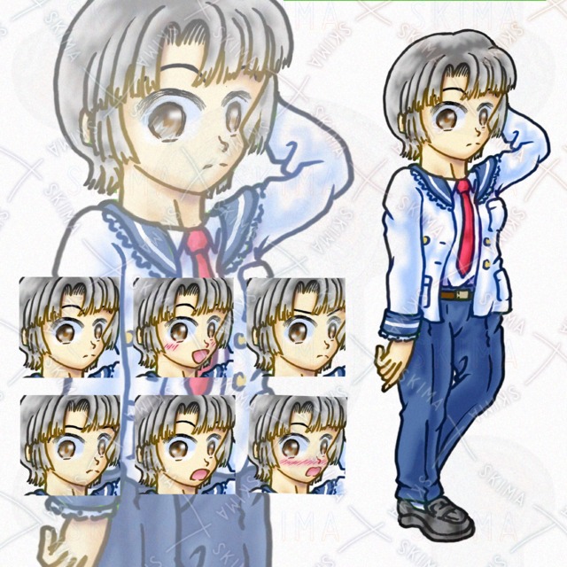 銀髪スラックス制服女子【表情差分6種】