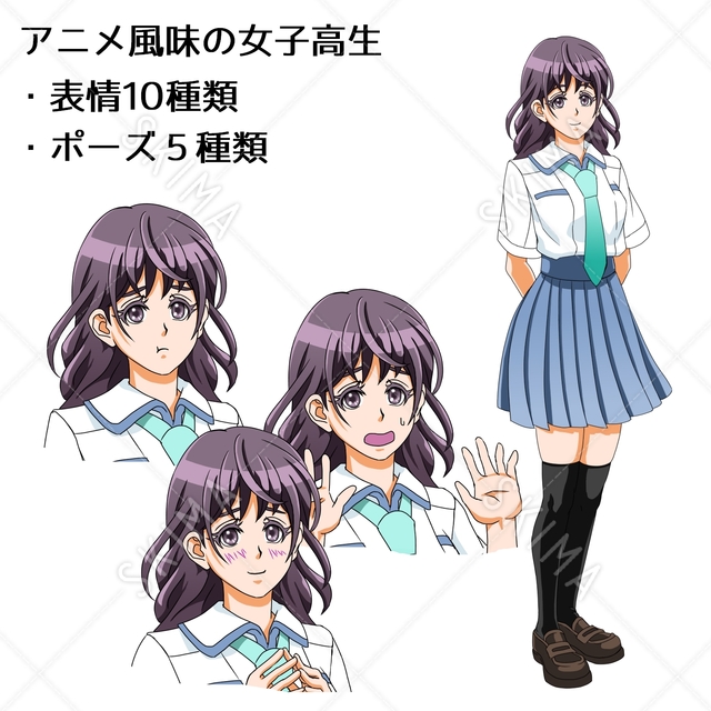 アニメ風味の女子高生【立ち絵・表情全10種】