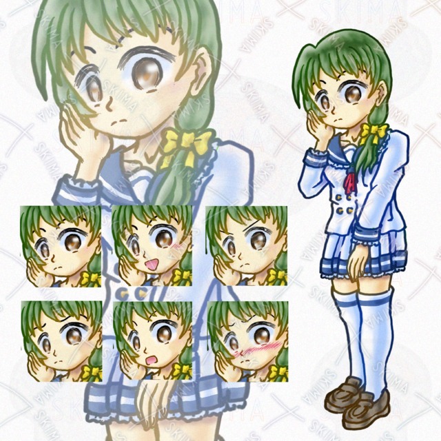 横おさげセーラー制服女子【表情差分6種】