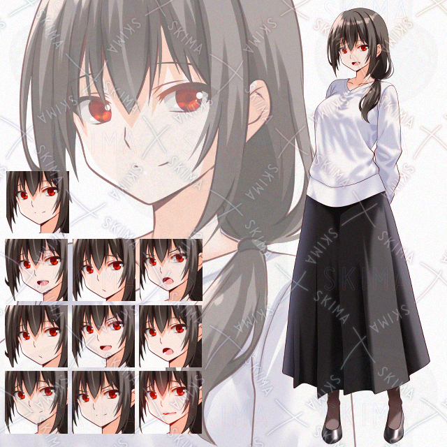 【表情10種】ロングスカートお姉さん