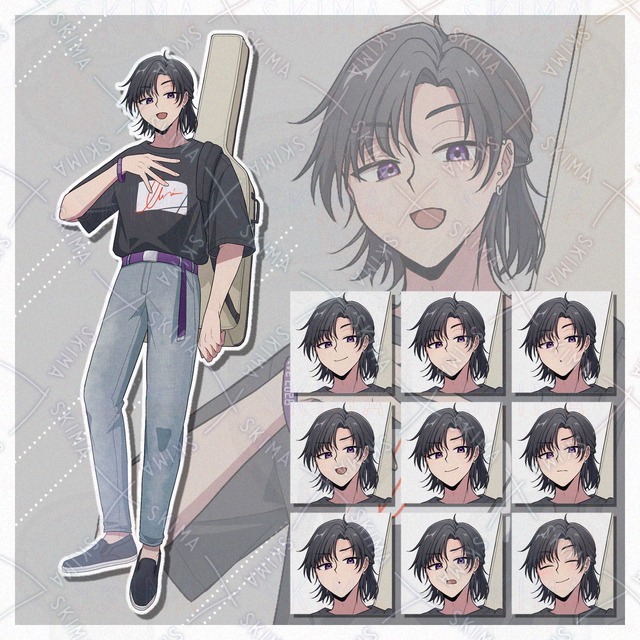 ギターを背負った男性 +表情9種