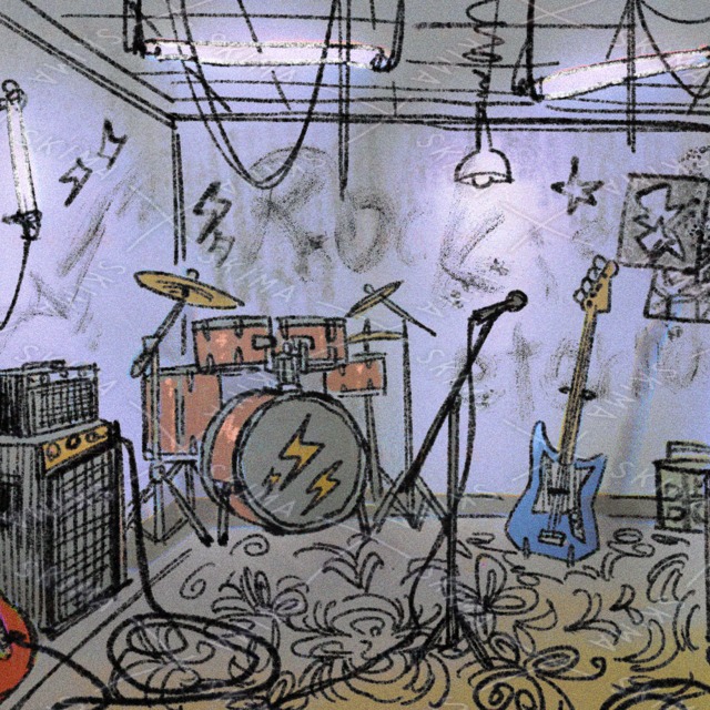 【背景イラスト販売】音楽/落書き風/楽器/ガレージ