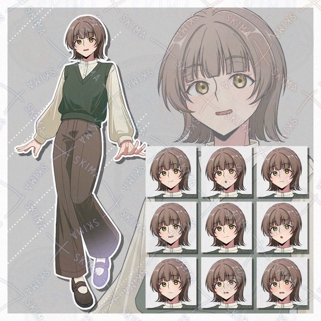 外ハネショートボブの女性 +表情9種