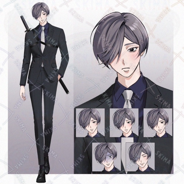 Image of Suited Young Man with Sword – 5 Facial Expressions, 5 Prop Variations