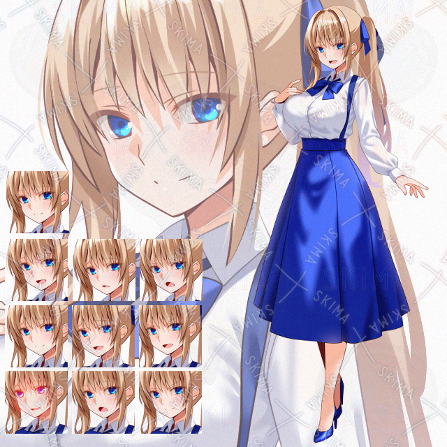 【表情10種】ポニテロングスカート女性