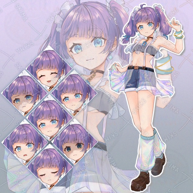 【表情9種】紫髪の女の子【全身】