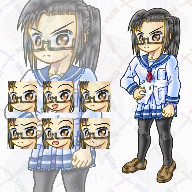 ポニテ、眼鏡、制服女子【表情差分6種】