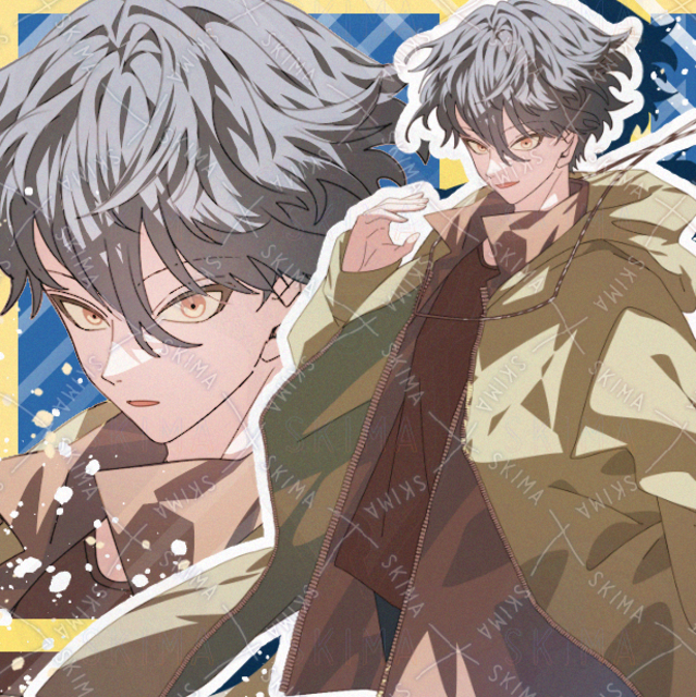 ジャケット　男性　現代ファンタジー　青髪　コート　表情差分あり