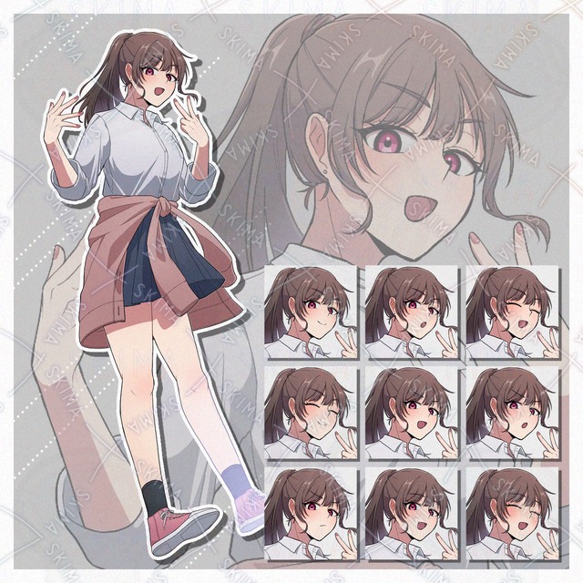 ポニテギャルっぽい女子 +表情9種