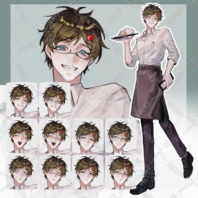 緑髪男性(表情差分5種＋メガネ有無)