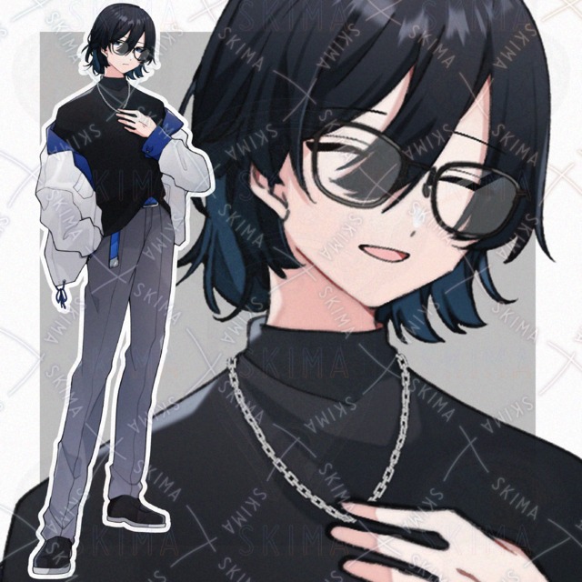 Image of Half-Up Hair Young Man with Glasses – Full-Body Illustration Set (7 Expressions)