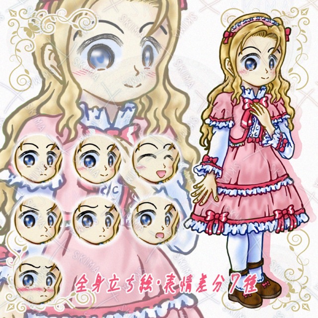 金髪、ウェーブ、ロリータ女子【表情差分７種】
