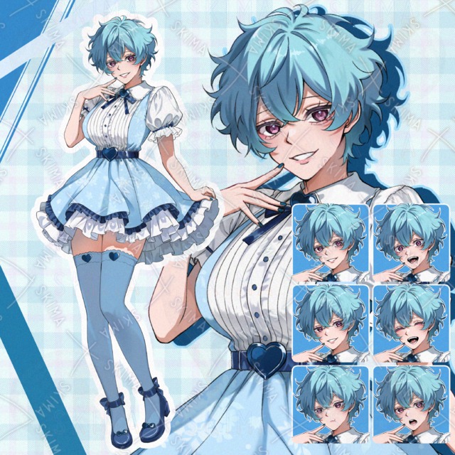 ［表情6種］水色系 短髪の女の子