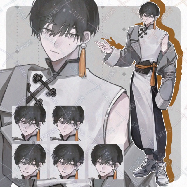 【表情６種】チャイナ服の黒髪男性