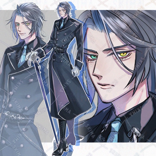 黒コートの男性【表情9種＋杖レイヤー】