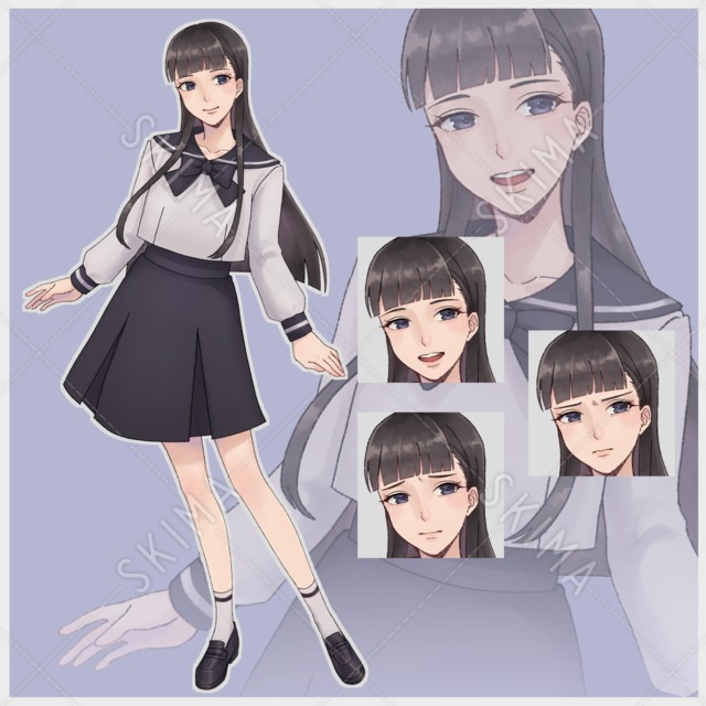 (差分3種)黒髪ロングセーラーの女子生徒