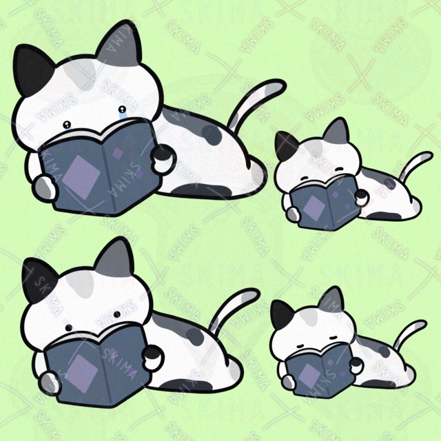 どくしょかのぶちねこさん（表情4種類）