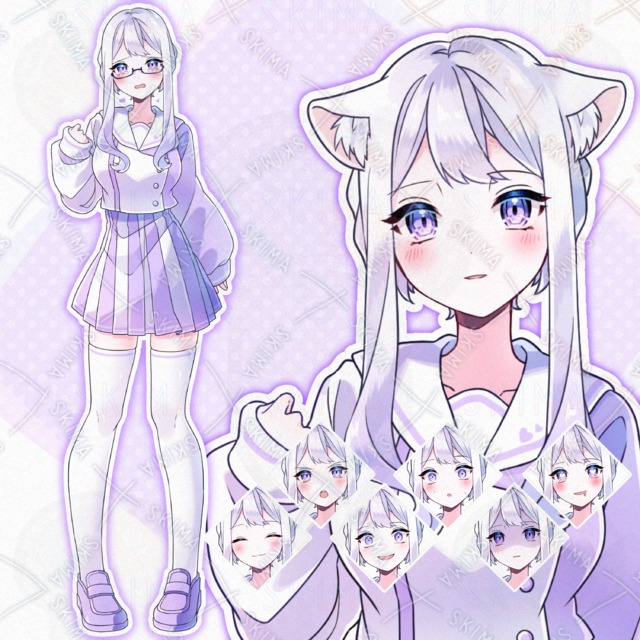 흰머리 연약 소녀 일러스트 (안경·고양이 귀 변형 포함) 상품 이미지