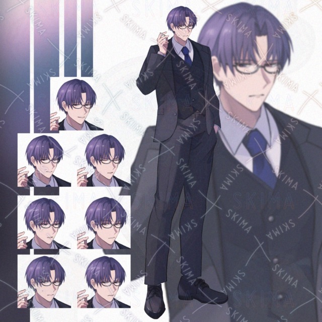 スーツ&眼鏡な男性【表情7種、煙草着脱可】