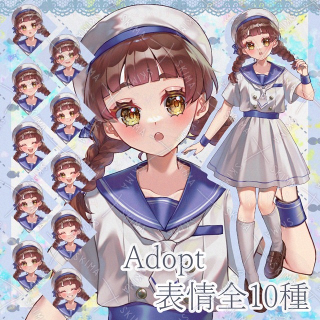 【表情10種】マリンルックセーラーワンピの女の子【Adopt】
