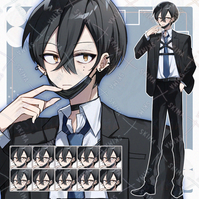 黒髪三白眼の黒マスク刑事【表情差分10種】