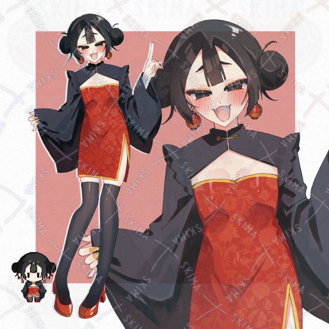 チャイナドレスを着た黒髪お団子の女の子