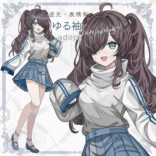 【逆光＆表情差分6種】ゆる袖カジュアル衣装の少女【透過PNG】