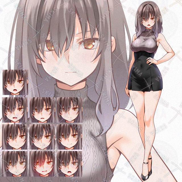 【表情10種】ニットミニスカ女性