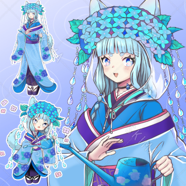 雨と紫陽花モチーフの女の子 スキマ スキルのオーダーメイドマーケット Skima
