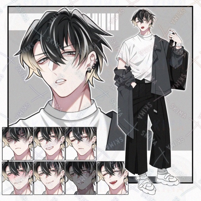 ★【立ち絵】金&times;黒髪/男性キャラ【表情9種】