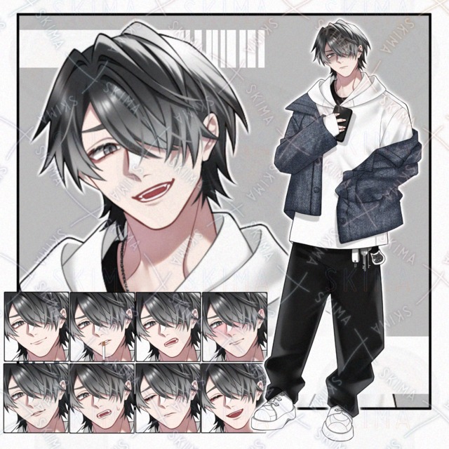 ★【立ち絵】黒髪/男性キャラ【表情10種】
