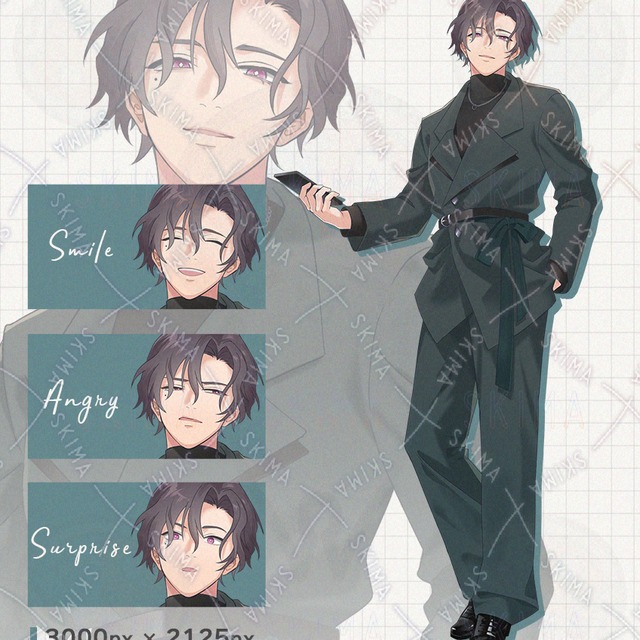 男性立ち絵+表情3種(笑顔・怒り・驚き）