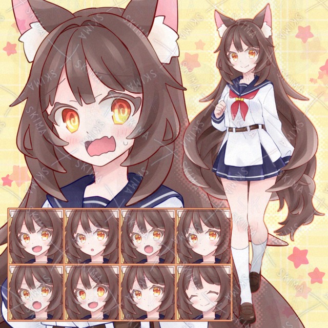 【表情10種】セーラー服の狼少女