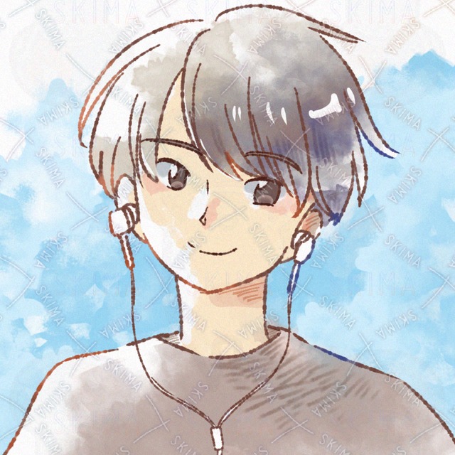 イヤホンをした男の子_水彩タッチ