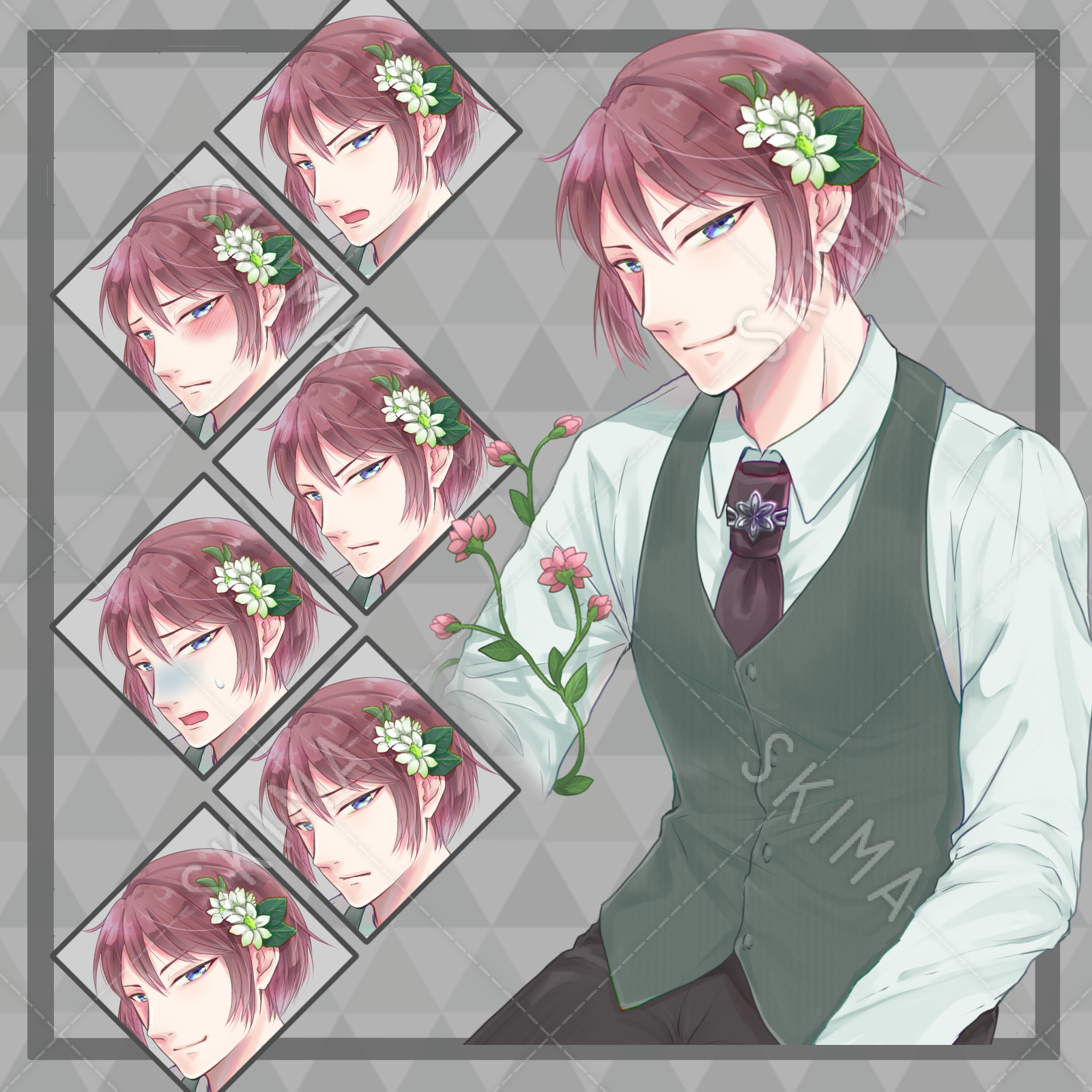 表情差分6種 おまけアイコン 花の青年 スキマ スキルのオーダーメイドマーケット Skima